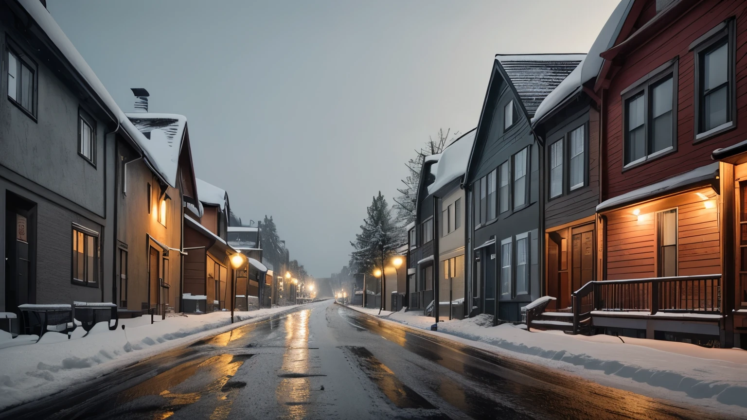 A city street in winter, in the evening, in the middle of a snowfall, with fallen trees on both sides.
Quality: (the best quality, high resolution), ultra detailed, realistic, vivid colors, studio lighting.
Artistic style: landscape, photography. Color palette: cool tones, shades of gray, muted greens Lighting: soft, diffused light reflecting off damp surfaces Note that this is just an example of a prompt generated based on the given theme.
Color palette: cool tones, shades of gray, muted red.
Lighting: soft, diffused light reflecting off the surfaces of the troughs.