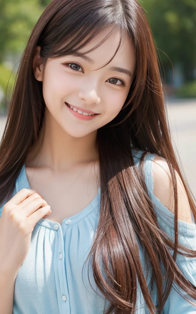 face close-up,toothy smile,真实秀气性感的South Korea美女,face close-up,Beautifully, Realistic and realistic facial expressions,South Korea,20 year old girl,long hair,delicate face,South Korea美女,Gorgeous,