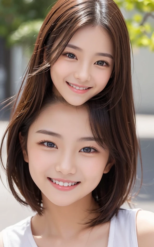 ((Highest quality, 8K, masterpiece :1.3)), One girl, smile, whole body, Slim face, Beautiful woman, (Dark brown hair)Highly detailed face, Fine grain, double eyelid, Blur the background, Slim face, 