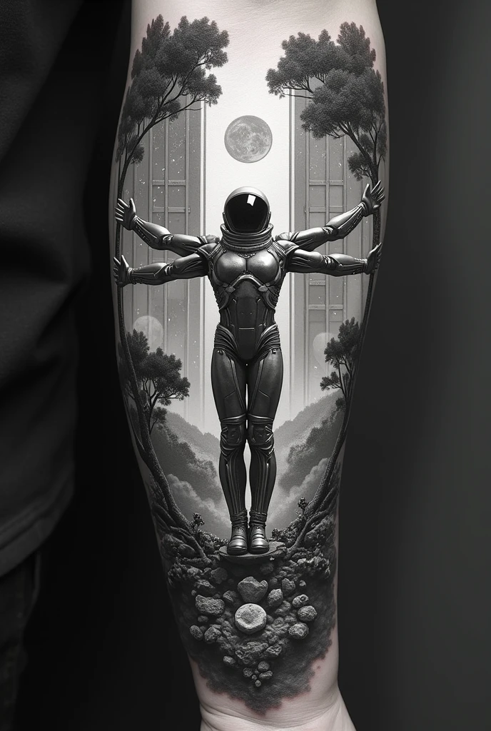 Tattooed alien, macho, large spaceship, different dimension