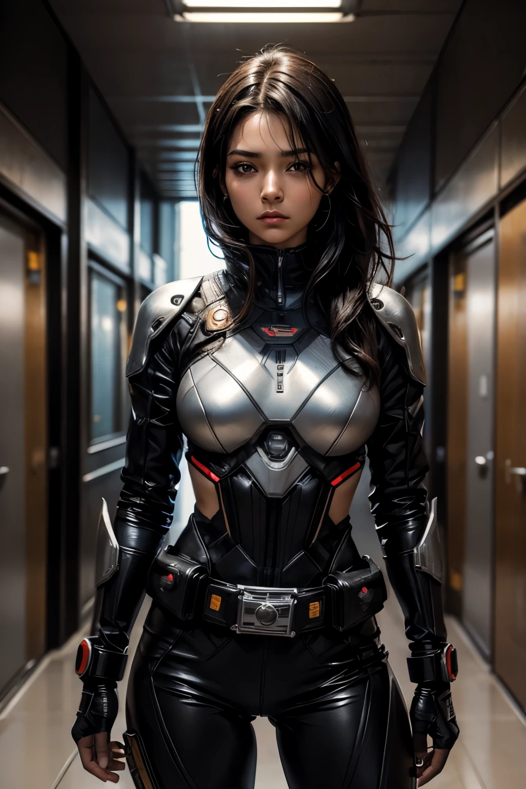 RAW, masterpiece, ultra thin photo, best quality, ultra high resolution, photorealistic, sunlight, full body portrait, incredibly beautiful, dynamic poses, delicate face, vibrant eyes, (side view), she is using a futuristic Spider-Man engine, red and gold color scheme, highly detailed abandoned warehouse background, detailed face, detailed and complex busy background, messy, gorgeous, milky white, Highly detailed skin, realistic skin details, visible pores, sharp focus, volumetric mist, 8k UHD, DSLR camera, high quality, film grain, fair skin, photorealism, lomography, expanding metropolis in futuristic dystopia, view from below, translucent