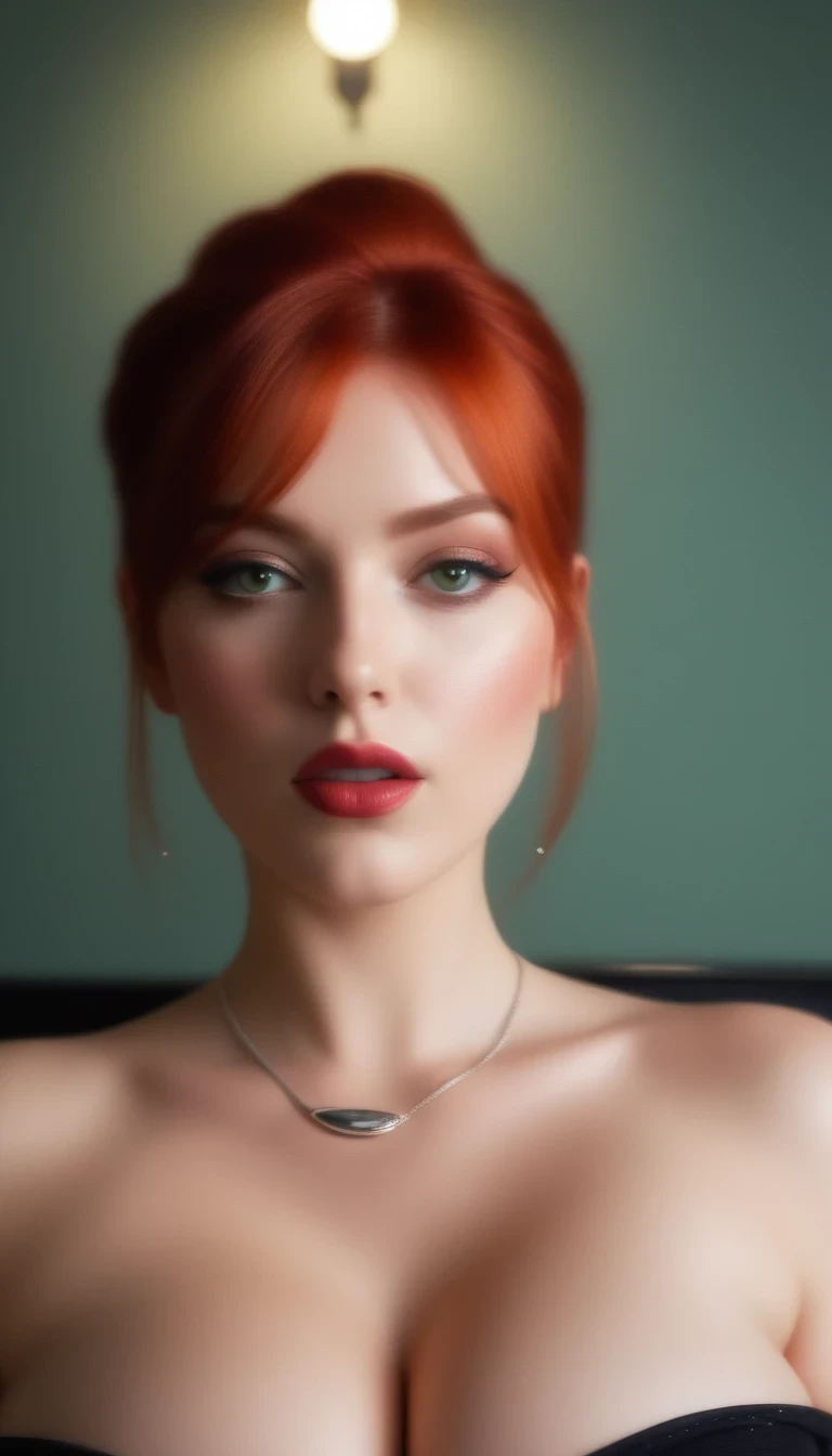 (masterpiece), (best quality), (ultra detailed),(vibrant red hair),(illustration), (1woman), standing, Fashion model, looking at viewer, (sexy), (high cheek bones) (detailed background),beautiful detailed eyes, silver necklace, delicate beautiful face,(high saturation), red hair, green eyes, pale skin, busty boobs, busty cleavage, thicc, curvy hips, sexy attire, sexy pose, whip in hand, cuck queen, domme, dominatrix, thick thighs, curvaceous woman