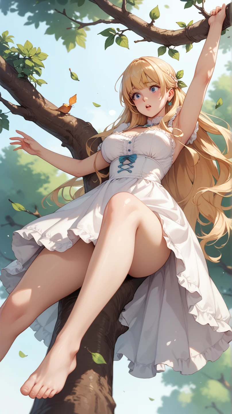 check_9, check_8_up, check_7_up, check_6_up, check_5_up, check_4_up, SorakaLoLXL, masterpiece, Best quality, A high resolution, bbandro, Yellow medieval summer girl, concept, the vines on the hand and the horns from the vine look at the viewer, whole body, legs wrapped in roots