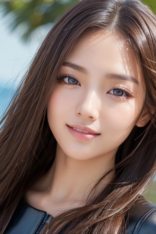 ((Top Quality, 8k, Masterpiece: 1.3)), Sharp Focus: 1.2, Beautiful Women with Perfect Style: 1.4, Slender Abs: 1.2, ((Light Brown Hair, Big: 1.8)), (Natural Light, Beachside: 1.3), Highly Detailed Face and Skin Texture, White Skin, Ultra Plump Bust, Half, Mixed Race, Ultra Detailed Eyes, Blue Bright Eyes, Double Eyelids, Revealing Swimsuit, String Swimsuit , smile, nose, small face