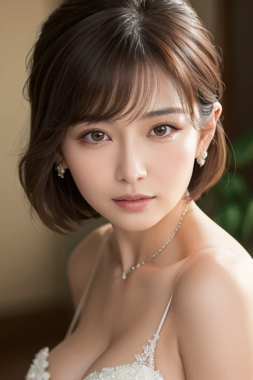 (nsfw:1.5),(ultra hyperrealistic), (illutst), (Hi-Def), (8K), (Heavily detailed), (the best illustration), (Beautiful detailed eyes), (best quality), (Ultra-detailded), (A masterpice), (wall paper), (details face), Double eyelids、Tear bag、natural make up、Short hair bob cut,Earrings with bangs、solo、20-year-old black-eyed Japan beauty in light blue lace underwear、((Baby face))、(((G Cup Big)))、(((large tits)))、Cleavage emphasis、((Full body up))、((Glamorous body))、Seduction Pose