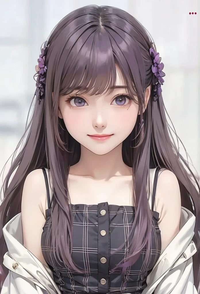  realistic , Otherwise,  masterpiece  ,  High Quality  ,  super detailed 、Purple Hair、smile