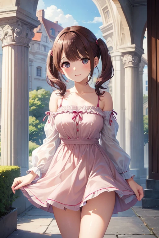 masterpiece, best_quality, 1girl, solo, princess zelda, nintendo, the legend of zelda, ((loz)), ((brown hair)), short hair, pink dress,