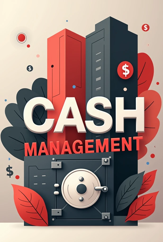 Design a professional and modern clip art for 'Cash Management' and 'Trade Finance,' with the text 'Cash Management' and 'Trade Finance' prominently featured in bold, elegant typography. Use a color palette of red, black, white, and grey to convey strength, sophistication, and reliability. Integrate subtle design elements like stylized currency symbols, secure vaults, or minimalist geometric shapes that complement the text without overshadowing it. The overall design should be clean, balanced, and visually striking, with the text as the central focus."