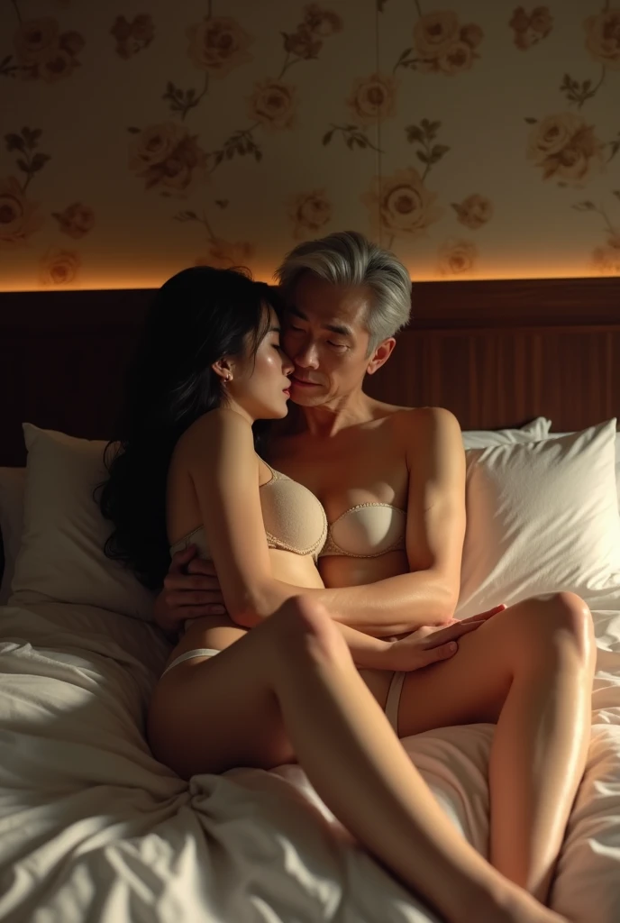 Naked Japanese man sleeping,Cute Japanese girl on top of an old man15Height at age140centimeter、A slender figure is riding on it naked. Show me your whole body,Short hair and boyish look,Crying、Feeling despair,The woman arches her back on top of the man