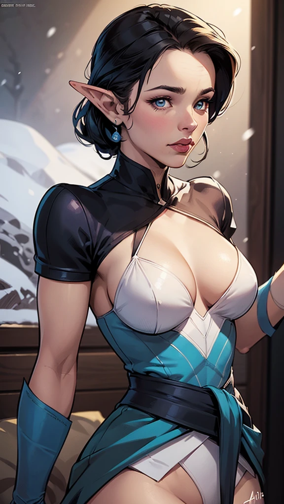 um close de uma mulher com uma roupa preta e branca, Juri Han de Street Fighter, artgerm and Ilya Kuvshinov, Ilya Kuvshinov and artgerm, d. va de Overwatch, Juri Misaki, German style art, tracer em um vestido colante, ( Ilya Kuvshinov )garota de anime com comprido e blusa preta posando em frente a uma fogueira, Lois van Baarle e Rossdraws, artgerm e lois van baarle, desenhado no estilo de artgerm, no estilo de artgerm, inspirado em Lois van Baarle, German style art, mulher de cabelo azul curto, estilo artgerm