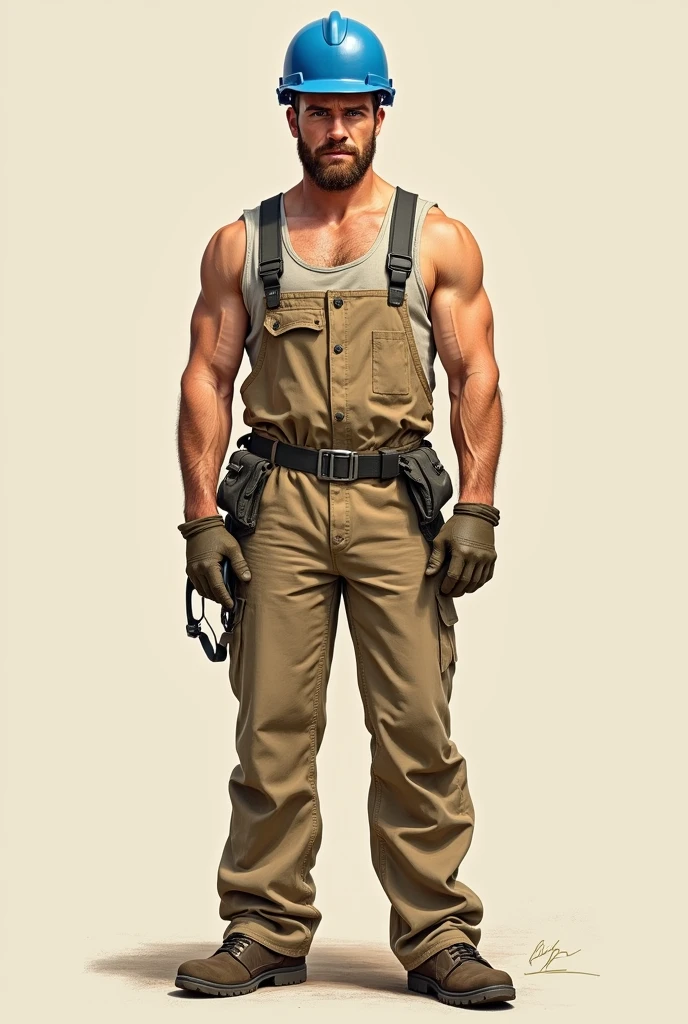 <lora:workTrousers:1> construction worker standing on scaffolding, dirty work trousers, body hair, beard, shirtless, immaculate lighting, rim lighting, [intricate detailed eyes]