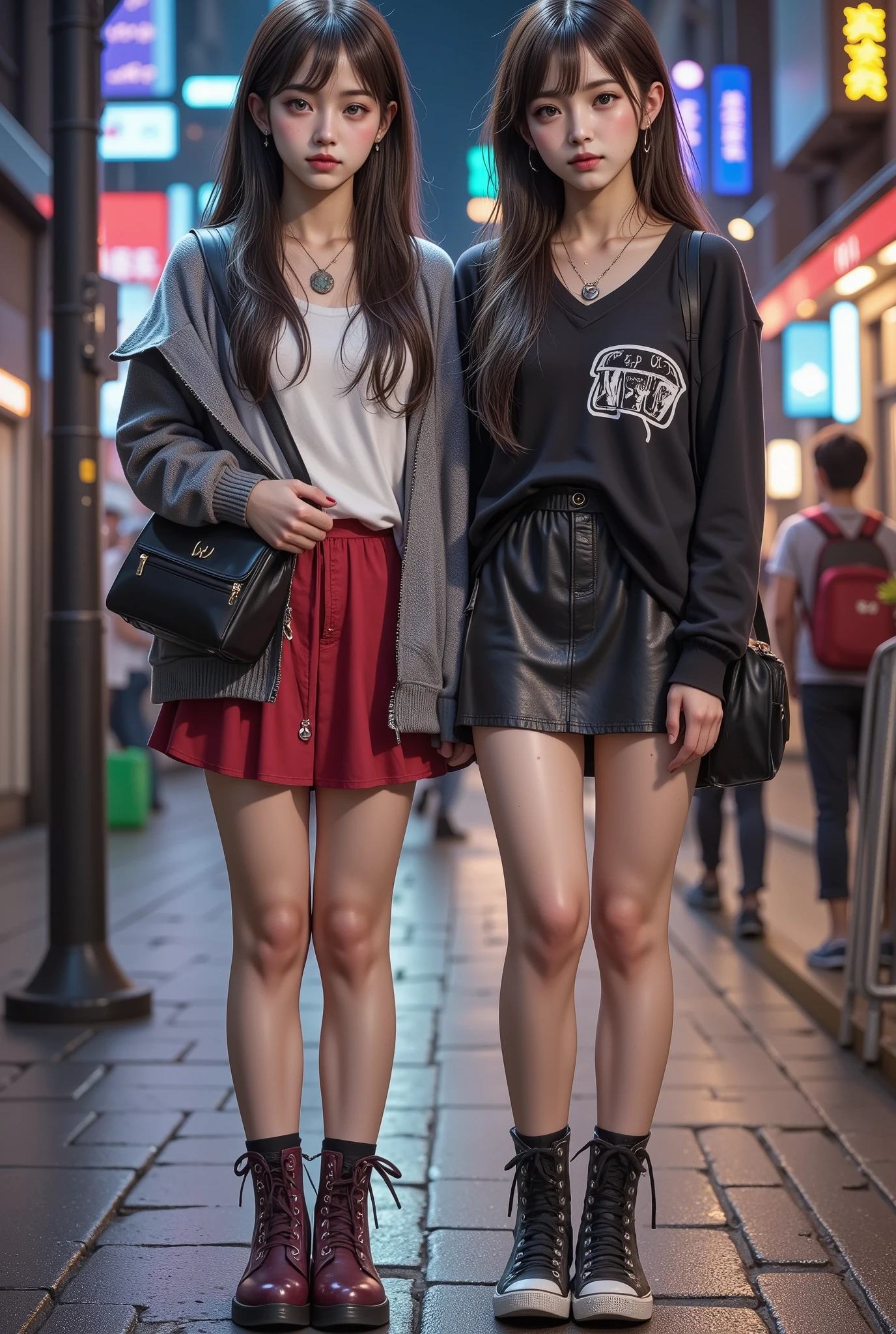 nsfw, low ambient light, flash, super detailed, photorealistic, 2girl, (beautiful girl, street prostitute, illegal), full body, korean girl,
(high resolution, masterpiece, highest quality:1.4), realistic, photo, amazing detail, 8k, high resolution, amazing many layers,
2girl, beautiful girls, Toyoko s, begging girls, poor girls, runaway girls, menhera girls, colorful, two standing side by side, two with different heights, one is a bit chubby, one has a lot of freckles, two have different hairstyles, one has super big boobs, one has a super mini skirt, one is wet,
girls wear simple casual wear of their own choice,
girls wear gothic ta clothes,
girls wear hairstyles of their own choice,
girls are dirty,
girls' clothes are worn out,
girls' clothes are dirty,
girls' clothes are damaged,
girls wear cheap hair accessories, They are wearing cheap necklaces, cheap bracelets, cheap anklets, etc.,
The girls are carrying dirty carrier bags,
The girls are carrying shopping bags full of plastic bottles and snacks,
They are carrying smartphones, freckles,
One of them has urine stains on her bottoms,
Two are fighting over a homeless man,
One is leaking urine,
One has her clothes pulled up to expose her breasts,
Downtown at night, a park at night,