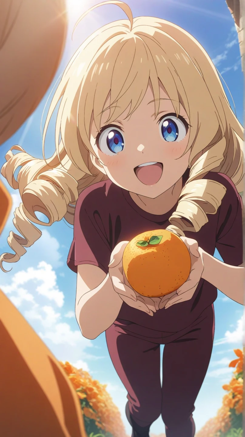 Woman, glad, smiling a lot, with a very small yellow banana fruit in your hand, focus on the look of happiness, very smiling, very sweaty man, jaded, exhausted, in position with one knee on the floor and the other leg being used as an armrest