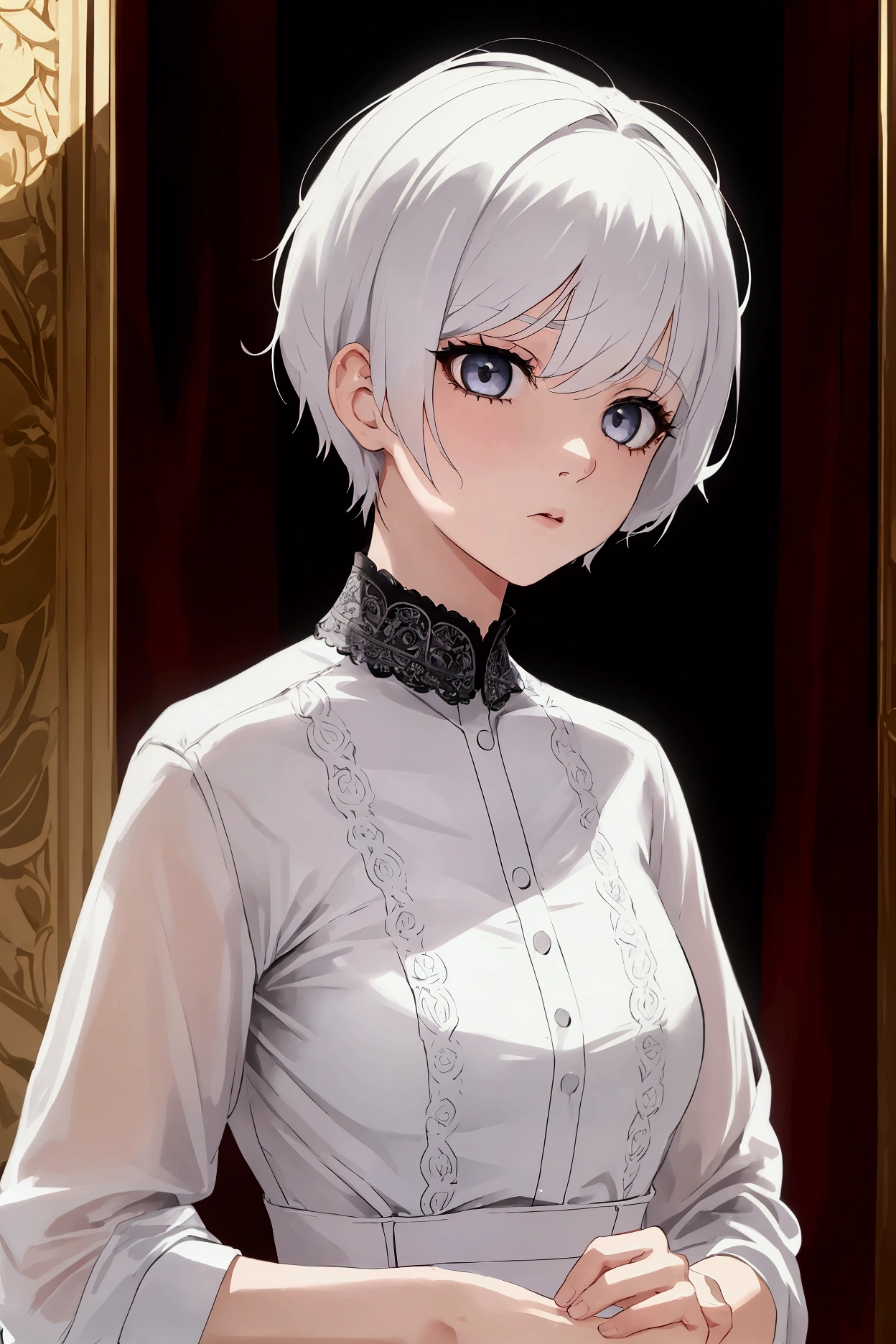 There is a woman with white hair and white dress, Rendu portrait 8k, photorealistic anime girl rendering, Soft portrait shot 8 K, Girl with white hair, render of april, Smooth anime CG art, Girl with short white hair, Perfect white haired girl, cinematic realistic portrait, white haired lady, Tifa Lockhart with white hair