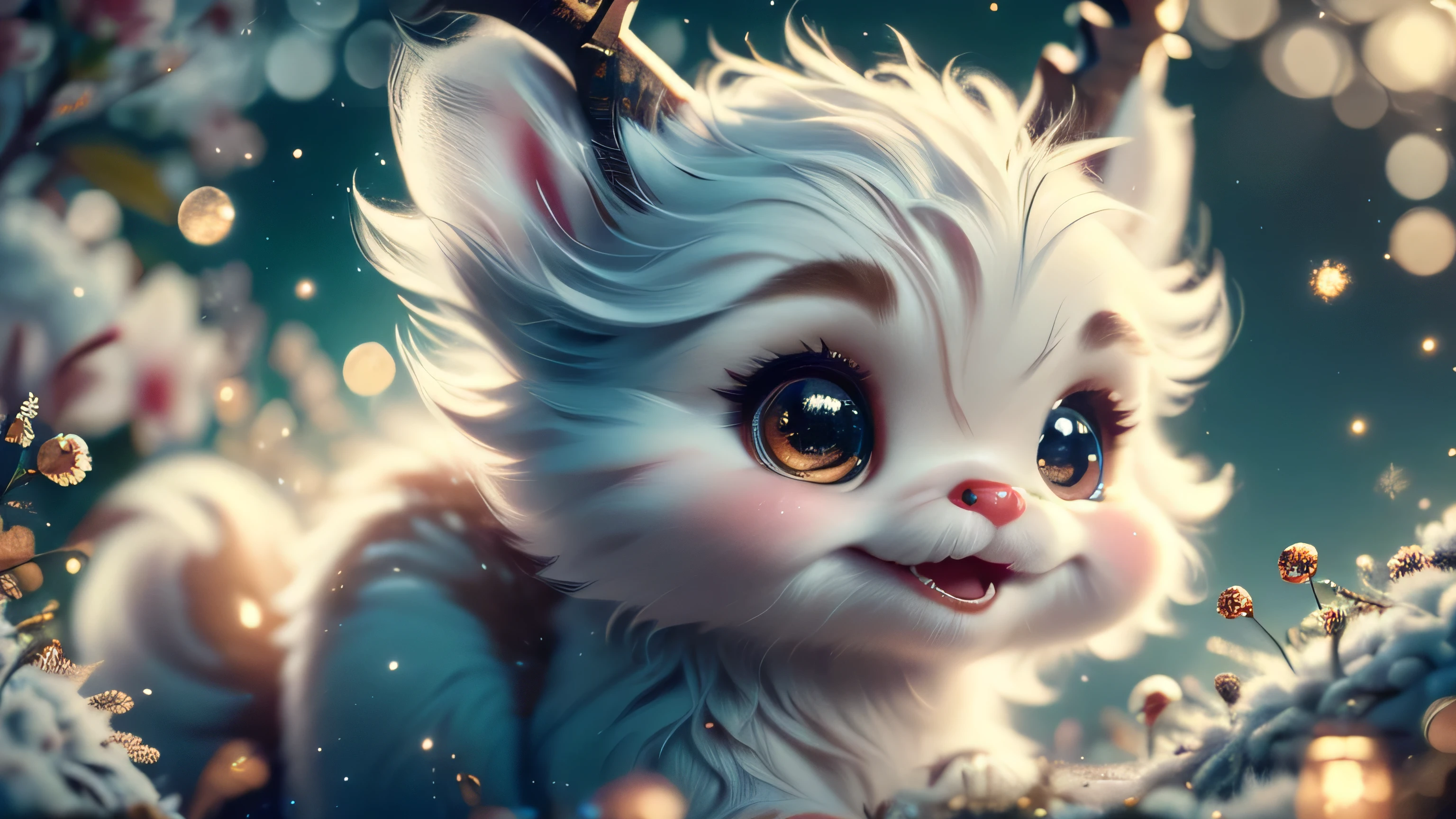 Magical Fantasy Creature, (Best Quality, Masterpiece, Representative Work, Official Art, Professional, Super Detailed, 8k:1.3), (Photorealism:1.2) Super Cute, Big Eyes, Soft, Soft Nose, Fluffy, Double-Toothed Smile, Aurorastyle, Highly detailed Dynamic shot of majestic adorable baby reindeer, high quality, beautiful masterpiece, fantasy creature, kawaii, digital art, glowing sparkles, Realistic, Beautiful, Stars in Eyes, Soft Volumetric Light, (Backlight:1.3), (Cinematic:1.2), Intricate Details, (ArtStation:1.3), --auto --s2