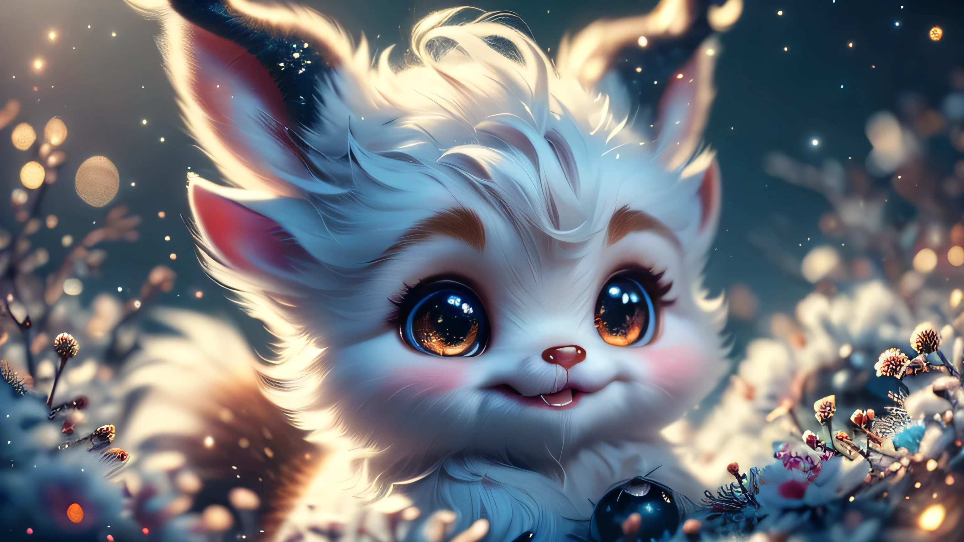 Magical Fantasy Creature, (Best Quality, Masterpiece, Representative Work, Official Art, Professional, Super Detailed, 8k:1.3), (Photorealism:1.2) Super Cute, Big Eyes, Soft, Soft Nose, Fluffy, Double-Toothed Smile, Aurorastyle, Highly detailed Dynamic shot of majestic adorable baby reindeer, high quality, beautiful masterpiece, fantasy creature, kawaii, digital art, glowing sparkles, Realistic, Beautiful, Stars in Eyes, Soft Volumetric Light, (Backlight:1.3), (Cinematic:1.2), Intricate Details, (ArtStation:1.3), --auto --s2