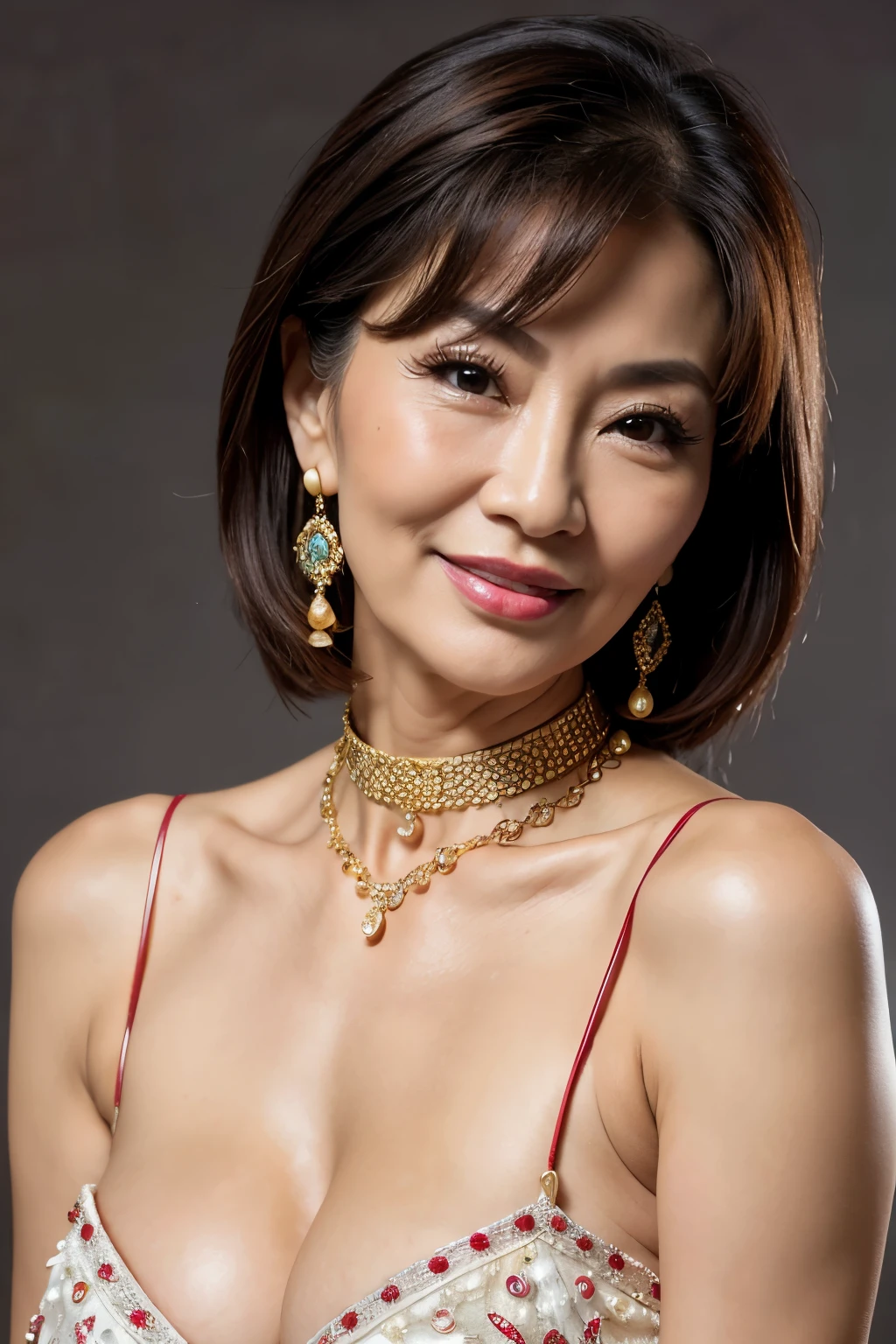 75 years old mom milf Chinese Lady large earring Big choker navel piercing decoration A bracelet realisitic Gorgeous Madame Beautiful Mature Woman sexly Smile Gentle woman navel piercing 4K High quality Gorgeous Madame Beautiful Mature Woman leotard