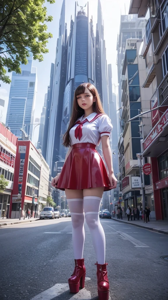 SFW, (Closeup from Crotch to Face) ExtremelyDetailed (SchoolGirl Lean against the Car) Spread Knees Up, perfect face, Brilliant(Tiny Crown), Detailed(Delicate Clothing textures) Sailor Uniform with Red Ribbon (((WhitePanties))), PerfectHand with ish 4Fingers and one Thumb, Corrected Leg to Foot Line, ((Starry Colorful Lights at Dusk Shibuya)) Large Screens, ((Specular Reflection:1.32)Shiny Wet Road)Shiny Cars, ((Hidden Arm) Hidden Sole) Red[High-heels], TopQuality 8K Ultra-detailed masterpiece (ProfessionalPhoto:1.37)(Acutance:0.8),(Luminism)