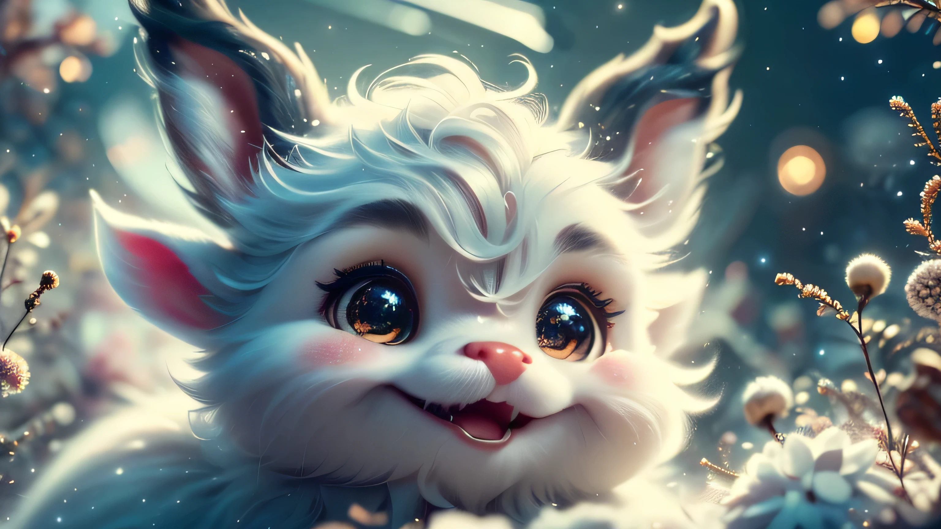 Magical Fantasy Creature, (Best Quality, Masterpiece, Representative Work, Official Art, Professional, Super Detailed, 8k:1.3), (Photorealism:1.2) Super Cute, Big Eyes, Soft, Soft Nose, Fluffy, Double-Toothed Smile, Aurorastyle, Highly detailed Dynamic shot of majestic adorable baby reindeer, high quality, beautiful masterpiece, fantasy creature, kawaii, digital art, glowing sparkles, Realistic, Beautiful, Stars in Eyes, Soft Volumetric Light, (Backlight:1.3), (Cinematic:1.2), Intricate Details, (ArtStation:1.3), --auto --s2