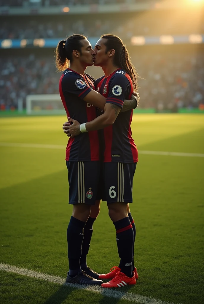 Johan Cruyff kissing Juan Roman Riquelme 
