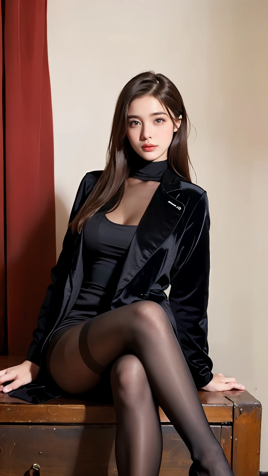 Transcendent beauty、Oriental Beauty、Supermodel-like body shape、Height: 180cm、Perfect style、Noble lady、adult lady、age19、Slender Beauty、Elegant behavior、sharp eyes、dignified expression、long lashes、面長、lofty nose、Resolute face、confident grin、a blond、stright long hair、Smaller chest、slender、Beautiful abs、long supple legs、cross-legs sitting、Looks fun、Crystal clear skin、Black long coat、fullbody image、Ultra high-definition images、High-quality photos、Straight hair、Sunny park、4k
