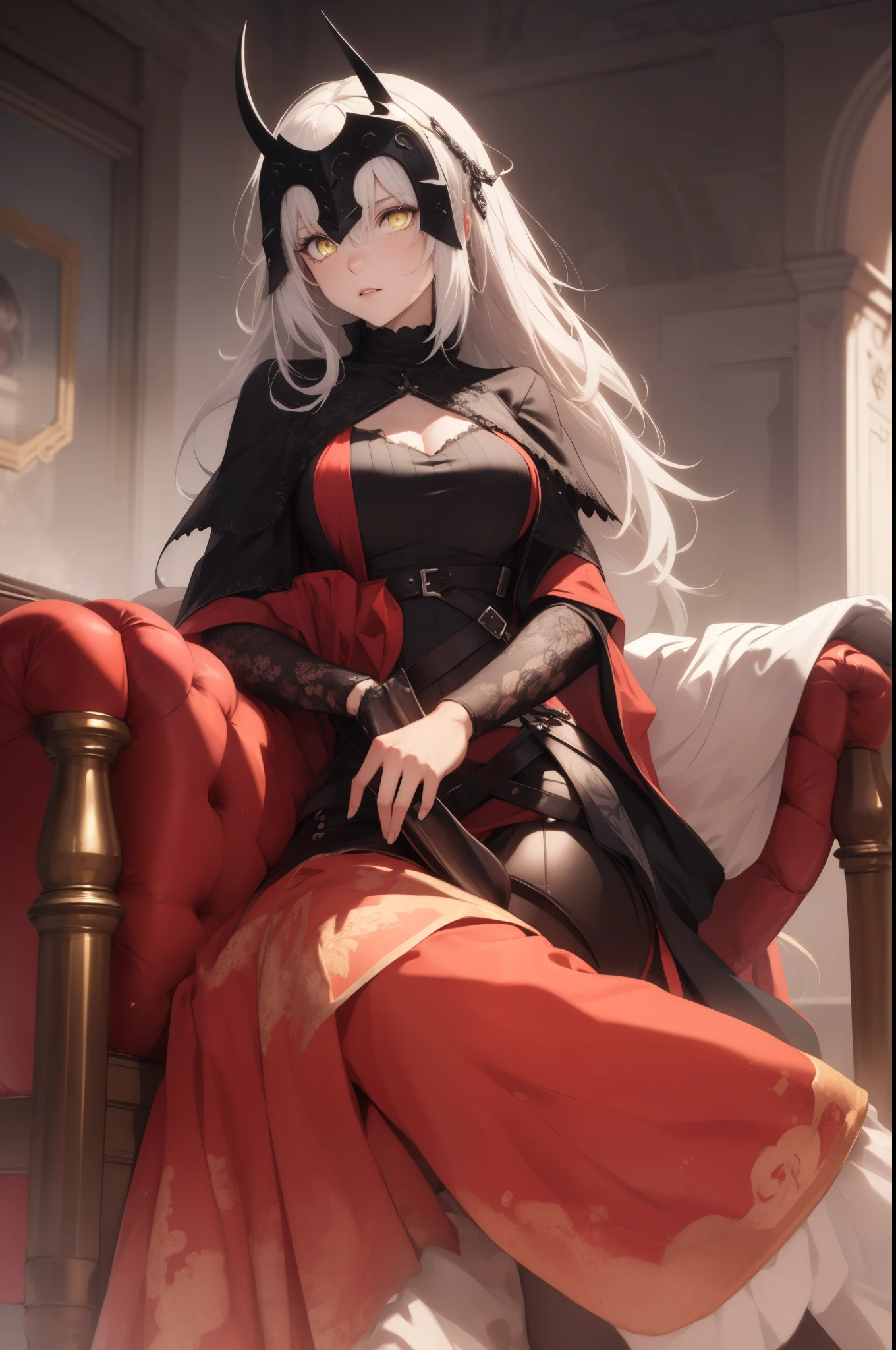 jalter, jalter, white hair, (yellow eyes:1.5), headpiece, ahoge, long hair, very long hair,
BREAK 
BREAK 
BREAK (masterpiece:1.2), best quality, high resolution, unity 8k wallpaper, (illustration:0.8), (beautiful detailed eyes:1.6), extremely detailed face, perfect lighting, extremely detailed CG, (perfect hands, perfect anatomy),