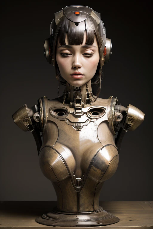 (masterpeace), ((super real photography: 1.5)), ((photo realistic: 1.3)), (real photo), whole body, 
A Japanese girl, ((A young girl robot: 1.5)), 
BREAK
headgear, ((real clear skin)), ((beautiful face: 1.5)), ((Super cute: 1.5)), ((well-balanced face)), (close eyes: 1.3)), longeyelashes, stunning big eyes, luscious glossy lips, ((blunt bangs)), 
BREAK
(slender body: 1.3), petite bust, breast cover is opened, (the heart is lighting), 
BREAK
High-Mechanic body, octane rendering, Super Detailed machine, ((connected electric cables)), 
BREAK
A bold and aggressive pose, ((bust shot: 1.3)), cinema quality, professional photograph, (real movie scene: 1.5), (Bright Light: 1.2), Eye-Level Shot, wide lens, (fujifilm 35mm), (film photo), RAW, Excessive Embellishment, UHD, 
BREAK
anatomically correct, textured skin, best quality, 8k