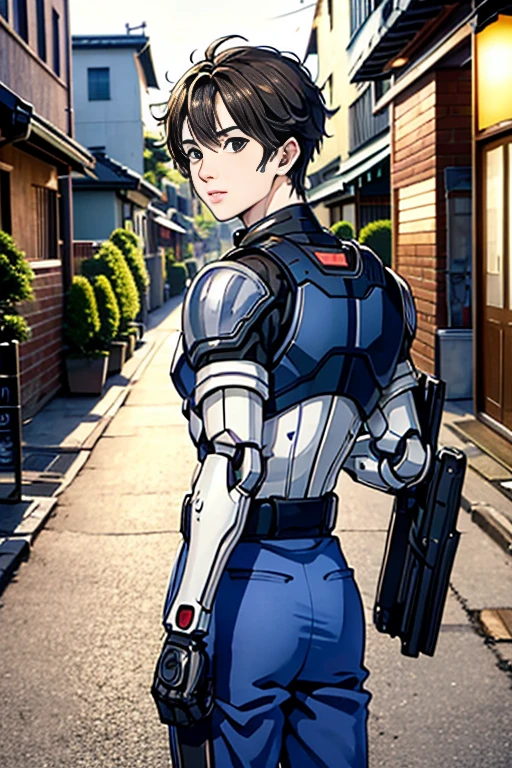 Back Alley, Japanese with a cute face , 美しい若い青年18 years old,Beautiful young man、18 years old、RoboCop Armor 