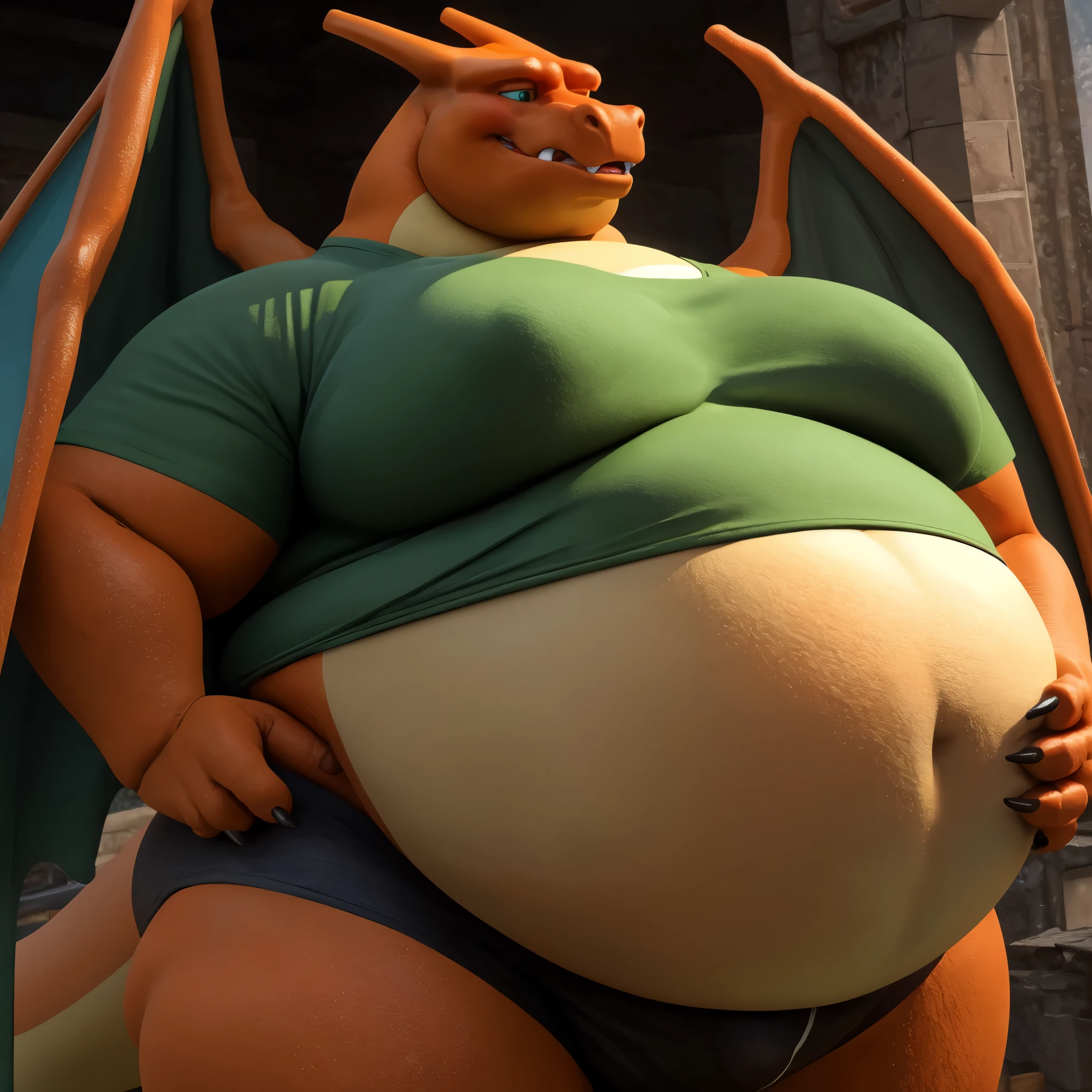 A male, fat, large, naked, extremely obese, doctor Charizard, with a giant hyper penis and nipples, large testicles, Large Charizard is ejaculating an extreme amount of sperm from the penis with immense pleasure, Large Charizard is wearing glossy light-blue rubber gloves on the hands around the wrists, wearing glossy light-blue rubber gloves on the feet around the ankles, Large Charizard is wearing a thick glossy black leather dog collar around the neck, Large Charizard is wearing a glossy white lab coat, Large Charizard is wearing a lab coat and black leather dog collar at the same time, thick black dog collar is rubber in texture, light-blue gloves are rubber in texture, sperm is sticky in texture, Large Charizard is clutching penis with hand, rubbing penis with hand, clenching teeth, orgasm face, evil grin, rubber gloves go up to the wrists, rubber gloves go up to the ankles, lab coat is rubber in texture, lab coat and dog collar are worn at the same time. A second male doctor Charizard with a penis and biceps wearing light-blue rubber gloves and a thick leather dog collar around the neck helping the larger doctor Charizard ejaculate extreme amounts of sperm from the penis, second doctor Charizard is wearing a glossy white lab coat and leather dog collar at the same time, second doctor Charizard is rubbing the larger doctor Charizard's penis, second doctor Charizard is shoving his penis inside the larger doctor Charizard's penis, second doctor Charizard is examining the larger doctor Charizard's penis, second doctor Charizard is shoving his penis into the opening of the larger doctor Charizard's penis, second doctor Charizard stroking the larger doctor Charizard's penis, leather collar is shiny and extremely detailed, gloves are rubber in texture and extremely detailed, penis has a large vein, larger doctor Charizard is having his penis pampered by the second doctor Charizard, second doctor Charizard is examining the larger doctor Charizard's penis by rubbing it.