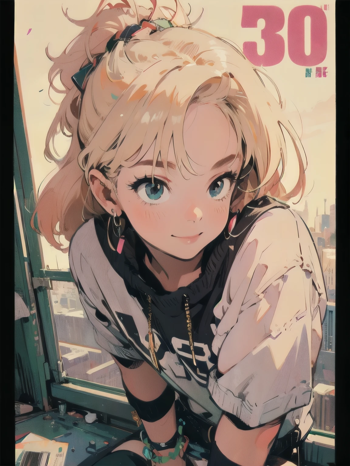 Beautiful Girls in Anime ,clean small surfaces,  (magazine cover:1), ((From above:1.3))、((eat ice cream)), (Lots of stickers:1.5), 1 cute girl, highest quality、ウルトラ - High resolution、High resolution、Detailed CG、8k unit wallpaper、17 years old、fine and beautiful eyes, long hair、(((Different types of colorful super shiny latex swimsuits)))、(((After sunburn)))、VTuber Full Body Model、(shiny body,:1.5)、((Mr.々street fashion、Oversized sweatshirt、socks、tech sneakers))、Breast augmentation、blush, full of embarrassment、(Ahegao:1.5), ((portrait))