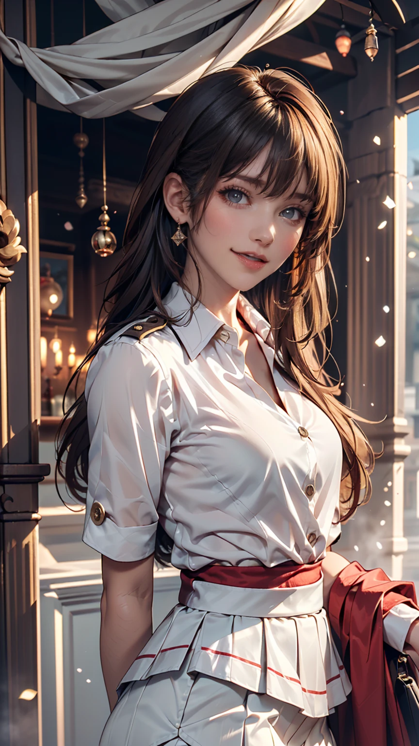 highest quality, masterpiece, Ultra-high resolution, (Realistic: 1.4), (see off: 1.4), (see off: 1.4), Don&#39;t look at the camera, RAW Photos, One Girl, Black Hair, (Straight Bob: 1.4), (Patsun: 1.4), bangs, smile, Shiny skin, Dramatic lighting, Neat, T-Shirts, Whitesummer sweater, (big: 0.9), garden、Narrow waist、Ample breasts、Sexy proportions