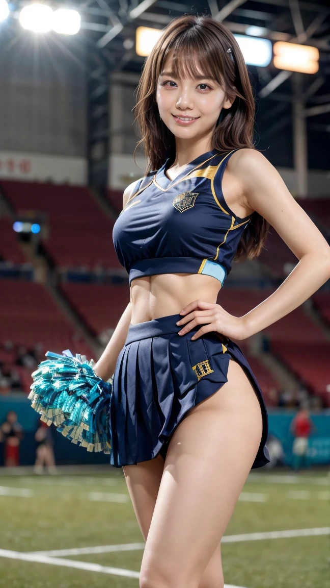 (realisitic、Photorealsitic:1.37)、(8K、Raw photography、top-quality、masterpiece:1.2)、((CheerUniform:1.8))、(a miniskirt)、((translucent white underwear))、cheer girl、Cheer Dance Club、Beautuful Women:1.6、22year old、Transparent skin、((Open your mouth a little))、sshoulder、cute little、ultra-detailliert、Heart-shaped pupil、physically-based renderingt、超A high resolution、bokeh dof、foco nítido、Photorealsitic、realisitic、独奏、Photorealsitic、top-quality、extra detailed face、extremely detailed eye and face、beatiful detailed eyes、haunting smile、hair messy、Floating hair、japanes、full body Esbian、Sexy navel、Sexy cleavage、Sexy thighs、tall、lofty nose、jumpping、low angles、tthin eyebrows、hitornfreckles、Latina、The background is the stadium、