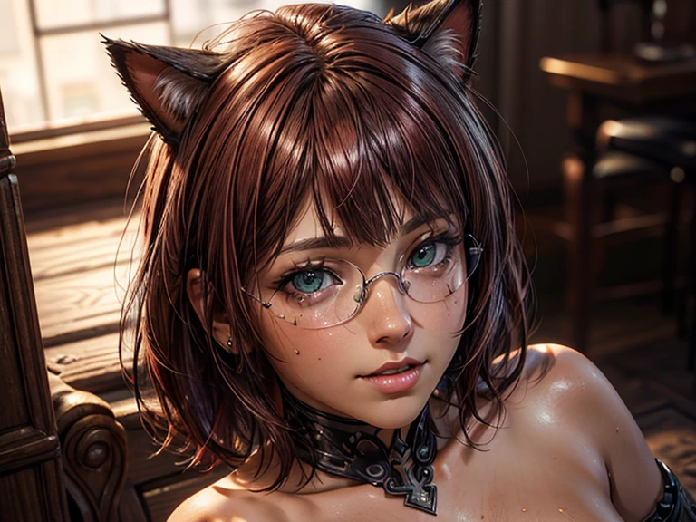 (masterpiece, best)), (1girl), (mature woman), Maroon hair, open-chest seduction, flared, (kemonomimi tome Raider lady), bangs, medium breasts, glasses lady, (full), slim, smile, [wide hips], standing, 8K picture quality, sexy seduction, (open-chest) (Sharp focus: 1.5), (sharp focus:1.2), (beautiful face:1.1), (eye makeup:1.2), (tight body:1.2), (tome Raider outfit:1.2). (morning sun lighting:1.2), ((Masterpiece)), (highest quality))), ( national costume, same character, front, side, back), ( graveyard background: 1.3) ( Masterpiece:1.2), (Best Quality:1.3) (best quality:1.1) realistic:1.37 long, flowing:1.1 luscious, plump:1.1 sparkling sequins:1.1 subtle, soft, warm:1.1 best quality,4k,8k,highres,masterpiece:1.2, realistic,photorealistic,photo-realistic:1.37, ultra-detailed:1.1 busty animal ears, beautiful, detailed ears:1.1 best quality, 4k, highres, masterpiece:1.2 detailed, piercing eyes:1.1 4k, 8k, highres, masterpiece:1.2 very three-dimensional: 1.2 (8k, best quality, masterpiece:1.2 ((masterpiece, best))