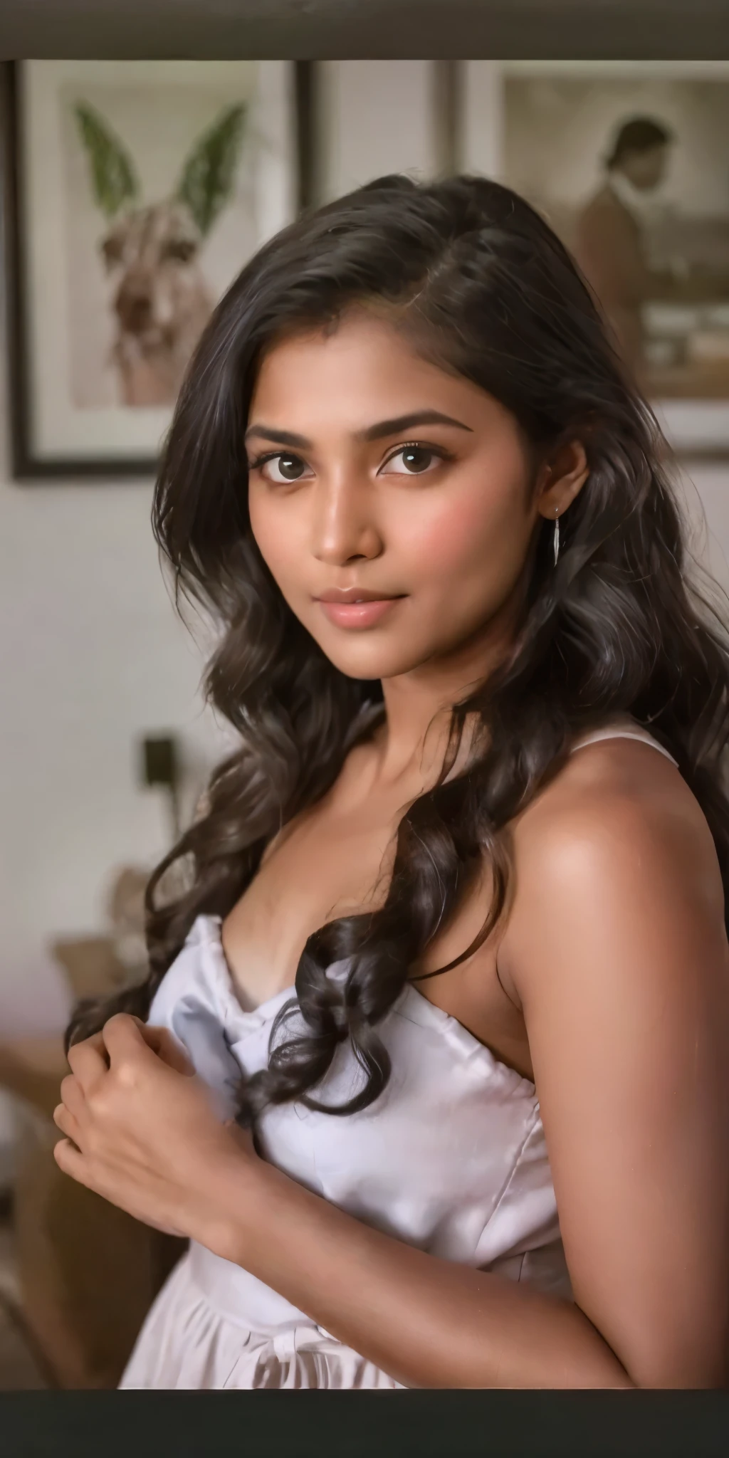 a close up of a woman in a dress posing for a picture, indian girl with brown skin, by Max Dauthendey, indian, indian super model, sexy girl with dark complexion, with cute - fine - face, attractive girl, jaw-dropping beauty, gorgeous young model, actress, gorgeous woman, very seductive pose, she is about 1 sitting in a restaturent