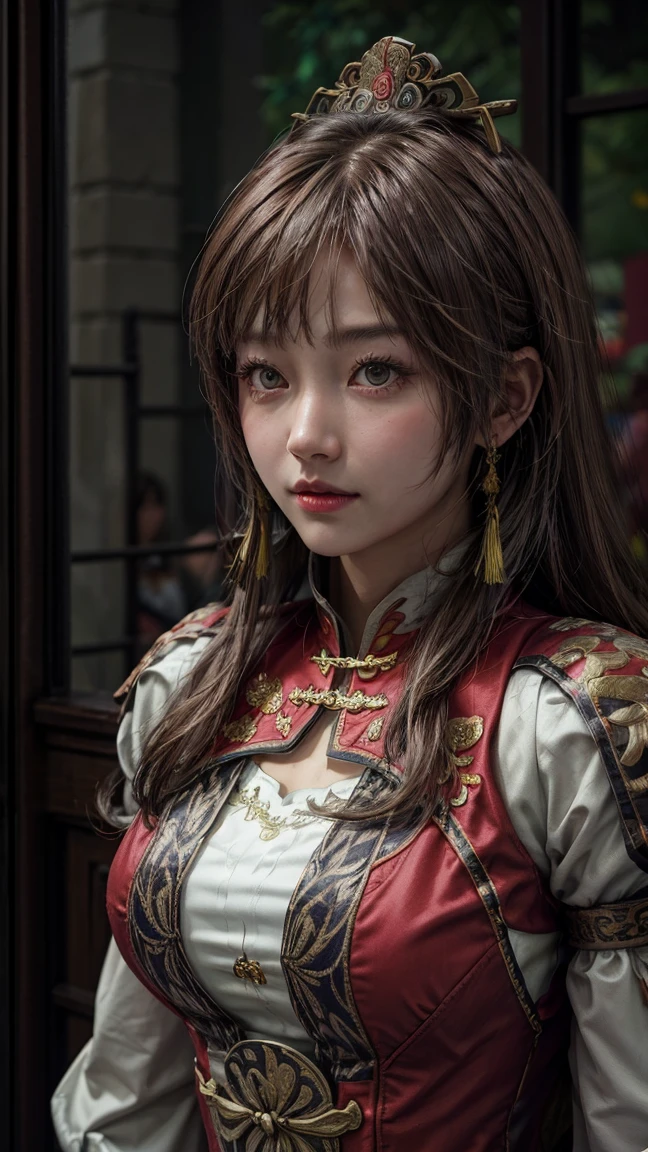   High Resolution  ,   high detail,   High Quality  ，reality，Now，night，City，A Chinese female student ， Sun Shangxiang, a woman from the Three Kingdoms，Bangs, long hair,  wearing a black student uniform ， elegant spectator 