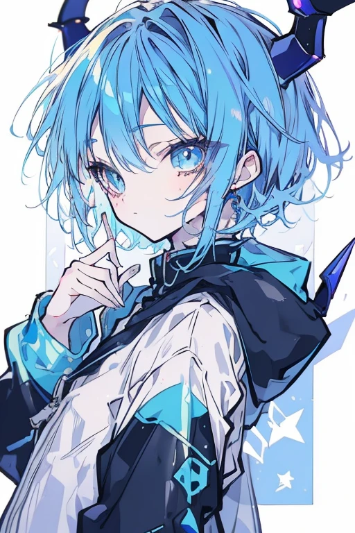 [(WHITE BACKGROUND:1.5),::5], ((((masterpiece)))), high quality, ultra very high resolution, full color, (((solo))), ((little boy)), oriental Blue hair, (oriental blue eyes), anime, ((upper body)), neon light, black parka, 