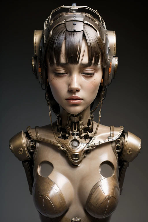 (masterpeace), ((super real photography: 1.5)), ((photo realistic: 1.3)), (real photo), whole body, 
A Japanese girl, ((A young girl robot: 1.5)), (a lot of flowers),
BREAK
headgear, ((real clear skin)), ((beautiful face: 1.5)), ((Super cute: 1.5)), ((well-balanced face)), (close eyes: 1.3)), longeyelashes, stunning big eyes, luscious glossy lips, ((blunt bangs)), 
BREAK
(slender body: 1.3), petite bust, breast cover is opened, (the heart is lighting), 
BREAK
High-Mechanic body, octane rendering, Super Detailed machine, ((connected electric cables)), 
BREAK
A bold and aggressive pose, ((bust shot: 1.3)), cinema quality, professional photograph, (real movie scene: 1.5), (Bright Light: 1.2), Eye-Level Shot, wide lens, (fujifilm 35mm), (film photo), RAW, Excessive Embellishment, UHD, 
BREAK
anatomically correct, textured skin, best quality, 8k