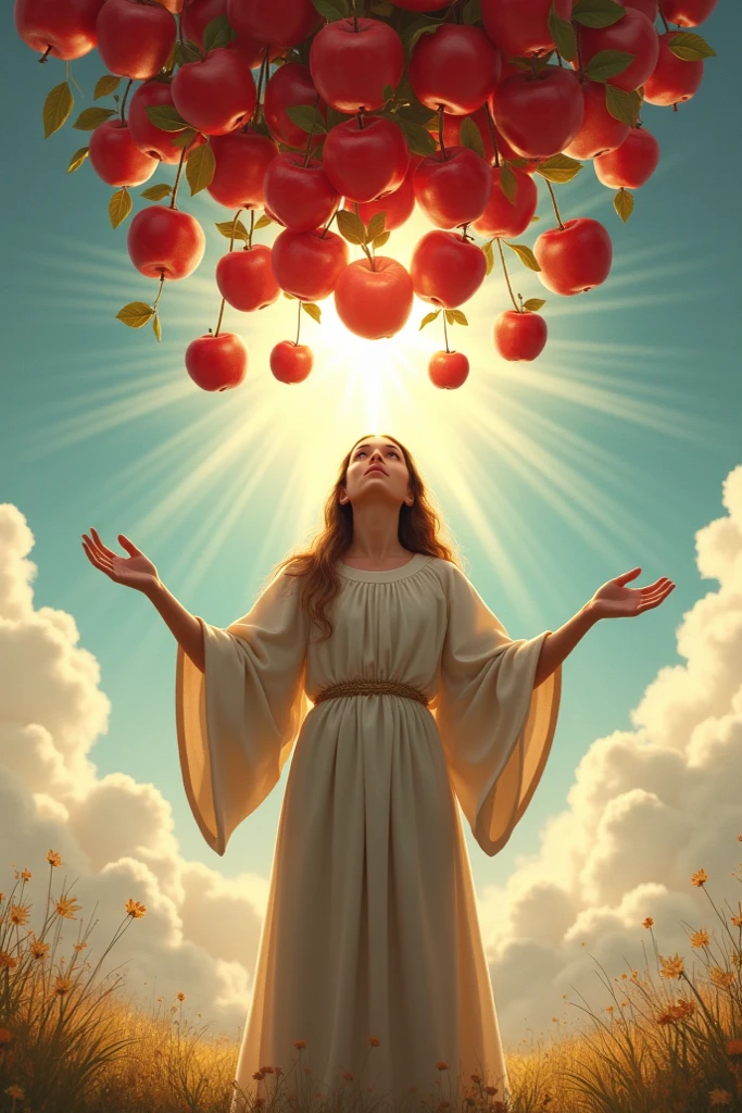 (3D), Symbols of the nine fruits of the Holy Spirit: love, gozo, peace, patience, fe, massiness, temperance, benignity, goodness