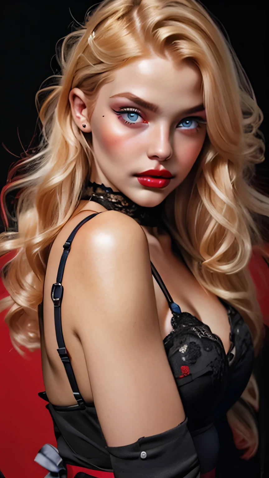 portrait Christina Aguilera, wearing sexy clown lingerie, in the circus, 9 0 3 0 s, bob hair, intricate, elegant, highly detailed, digital painting, artstation, concept art, smooth, sharp focus, illustration, art by thomas kindkade, charlie bowater, artgerm, greg rutkowski, alphonse mucha and alexandra fomina, 36k, glittering, shining, correct body anatomy