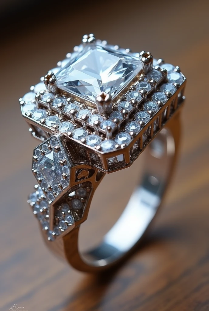 Unique designee Dimond ring for woman , full dimond ring, square  diamond 