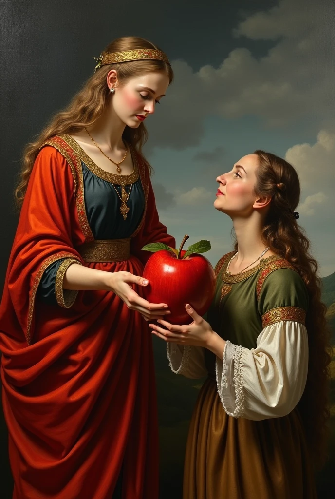 fullbody, painted of full body of many peoples, foot on ground, a standing greek handsome man give an apple to a naked woman with flower, a woman with shield, a woman stand front of a Peacock, masculine, mature, muscular, hairy torso, fantasy, intricate, elegant, highly detailed, digital painting, artstation, concept art, smooth, sharp focus, illustration, art by gaston bussiere and alphonse mucha, looking each other.