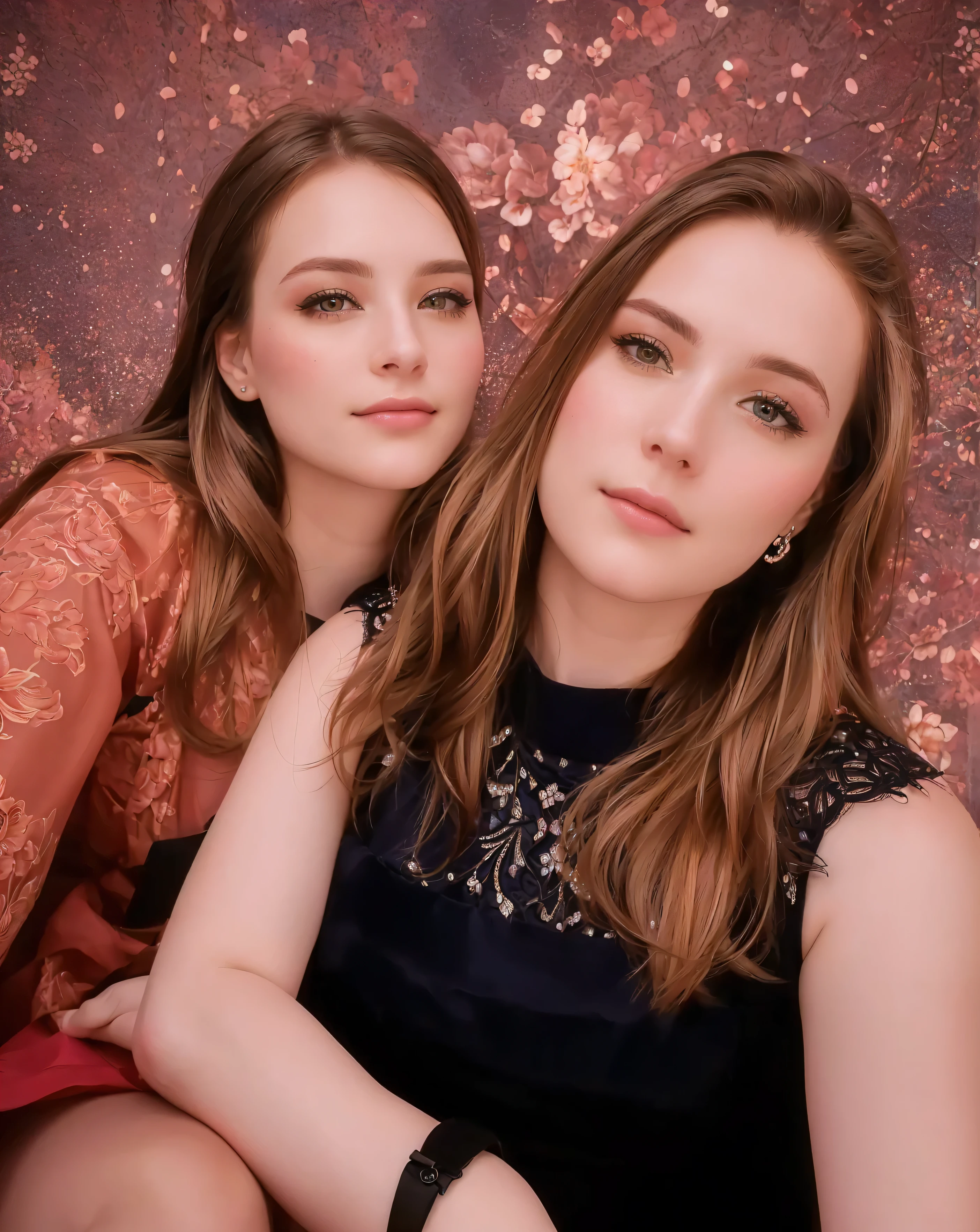two women posing for a photo, extreme detail , detailed hair, don't change colors , photographic photo, highest quality, masterpiece fails, 8k