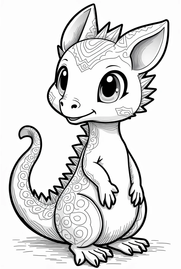 comic style, dragon, coloring book page, chibi style, draco, cartoon, s coloring book, dance positions, entyre body, chinese dragon, entyre body, dragon body drawing, standing, opens your arms