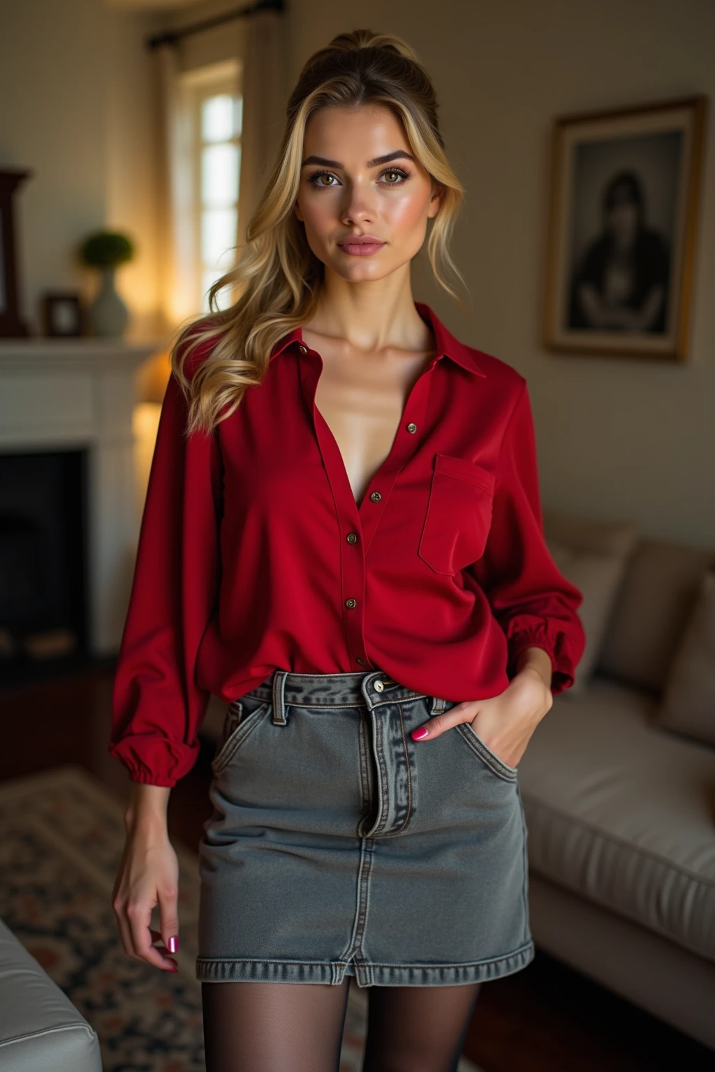 Es gibt eine blonde Frau, sie tanzt fröhlich, Plaid skirt and ultratight white shirt, sexy Mädchen, gestreifte Strumpfhose, zerrissene Strumpfhosen, hübsches Gesicht, mit Armen und Beinen, full length Heiß, schöne verführerische Teenagerin, sehr verführerische Pose, hinlegen, leg and thigh sHeiß, thin black lingerie, Heiß , überkreuzte Beine, Brünette, side sHeiß, unterer Winkel, schöner Winkel Mix a blonde woman (Isabella Deltore, Ursula Karven, blonde Behati Pinsloo und blonde Meghan Markle), Sun-tanned skin, Hairline, blonde hair with many blonde streaks, pointed nose, bleached blonde bob hair, Shoulder Bob, 45 years old, lifted face, Nose for Plastic Surgery, Vampir-Lifting, Pores on the cheeks, broad nasal bone, Eye wrinkles, Pointed cheekbones, HIGH CHEEKBONE, Almond eyes, schmale Almond eyes, Smokey Eyes Make-up, Vamp Make-up, Subscribe to something, brownish skin, Surgical lips, detailed face details (freckles, folds, Hautporen) Full body image (detailed realistic face), (((Hyperdetailed))), symmetrical face, detailed students, expressive make-up, Real photography, modern look, Real photography (realistic:1.5); , Bold dark eye makeup Vamp Mascara, long black dark eyelashes, Show hips, black eyeshadow, spectacular show make-up, Image grain, pixel grain, high contrast, Hips posing, sexy hips, Full body shot, long legs, sexy legs, large , large , busty, Image grain, analogue photo, (sexy pose), (((Breasts cup size C))), ( no underwear))), (((neon lights ))), (((slim body))), (((((Trained body))))), abs, Model Bag, supermodel, masterpiece, Eye level, Kodak Funsaver, Typ 160, 20mm, bokeh, nervous, sea, high contrast, modern realistic background interior, Not Safe for Work, (Photo taken from below, Focus on high heels:1.5), (Voyeur:1.5) (Beinmodell:1.4) (Garters and stockings:1.1) (chic Instagram filter:1.4) (Blonde bimboStyle:1.2) (Getty image quality:1.4) (photo of the year) (vagina:1.6)