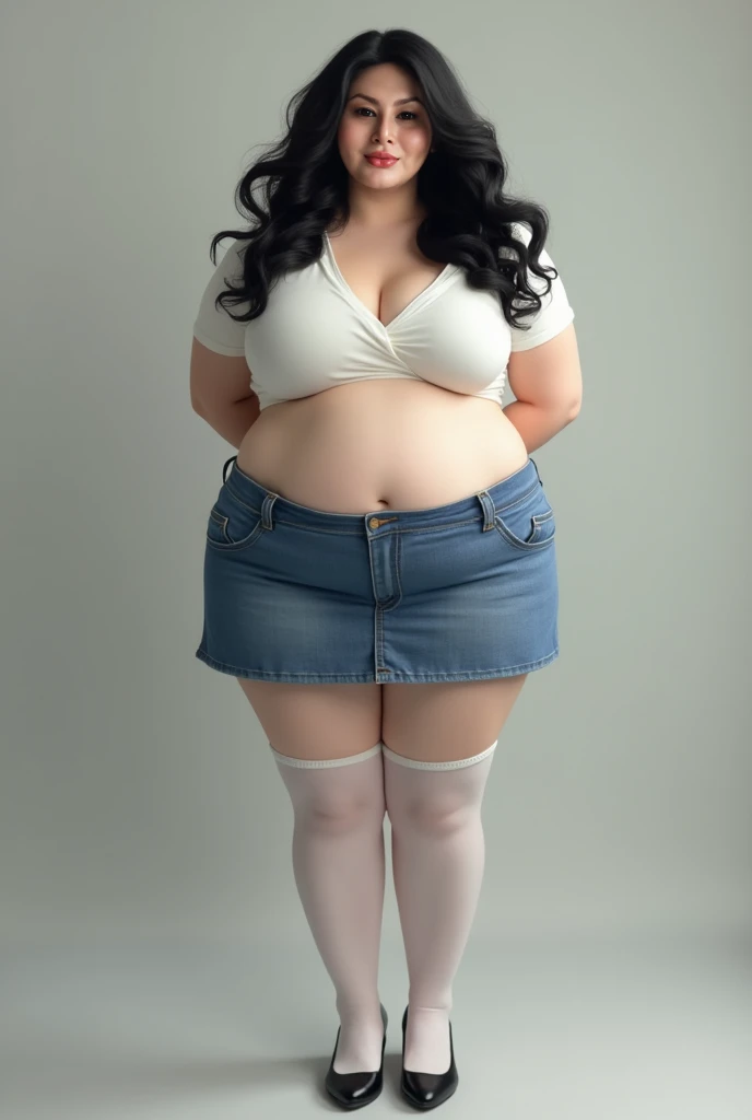 femele, Sexy, Plump Goddess, taken with canon 5d mk4, chubby, Pose Seductive, Plus Size, Mom Size, A smile, grin, hi-school girl, Uniforms, a miniskirt, pupils, 18year old、Full body portrait、Simple white background、High heels、Standing on tiptoes