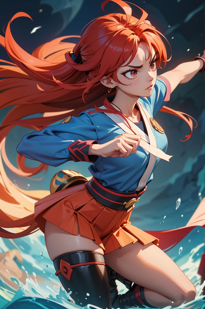 Anime Style,Nostalgic,Detailed background,Magical World,A lively bar with lots of people,Beautiful sky,Bard&#39;s Smiling Beauty Elf,guitar,Large Breasts,Healthy Thighs