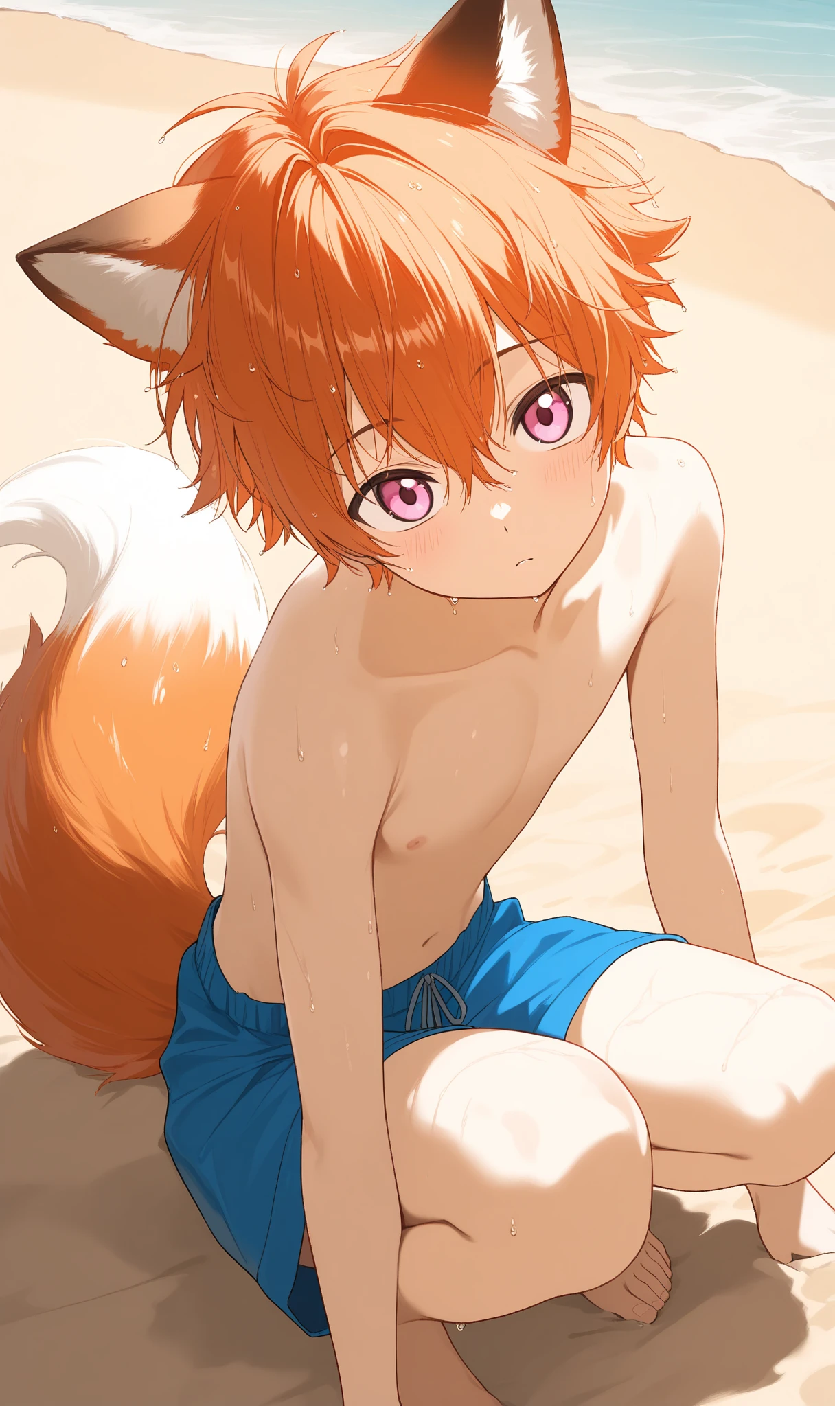 furry female anthro, fox girl, white body fur, Pink hair, paws whit three toes, fucking sister, topless bikini, flat chest, canine pussy, dick in pussy, small breasts, showing nipples, detailed body fur, detailed body, detailed face, detailed eyes, glistering body, shiny body, skinny, :3, multi females,, body fur, (best quality), detailed beach, clear sky, full body, cinematic lighting, looking at viewer, anime style,