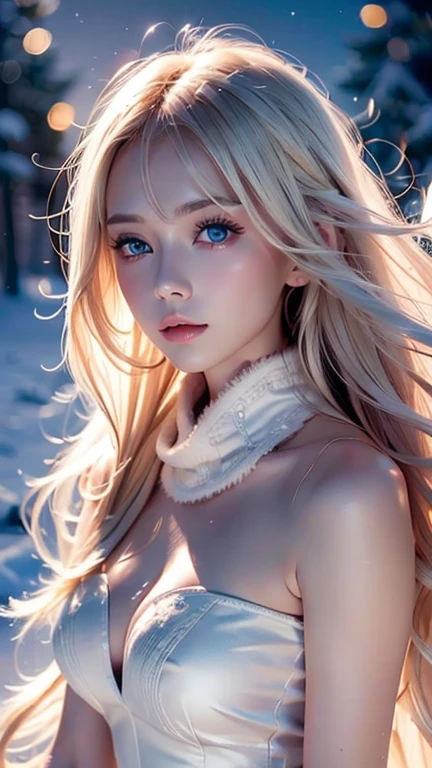 (masterpiece、top-quality、top-quality、Official art、Beautifully Aesthetic:1.2)Platinum blonde wavy hair、adult lady、Enchanted smile、blue eyess、tiny chest、Fur stoles
