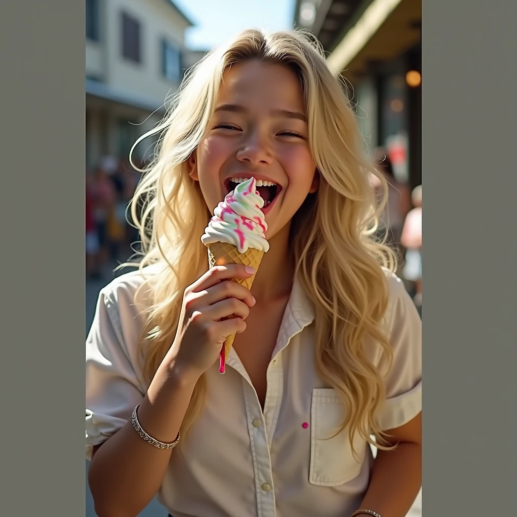 Remove ice cream stick from in front of her face 