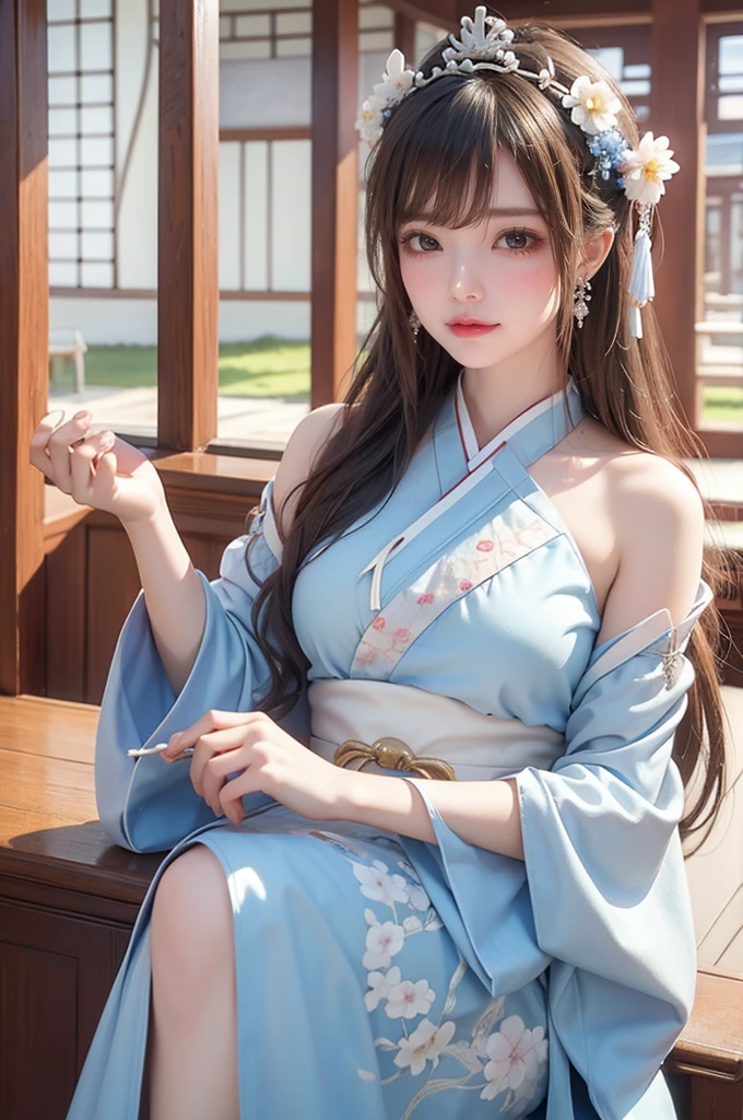 (8k, best quality, masterpiece:1.2), (realistic, photo-realistic),1girl, cute, ((crawl)), dating,(smile:1.15), (closed mouth) small breasts, beautiful detailed eyes, (Hanfu, ming, ming Dynasty, ming clothing: 1.4),full body,